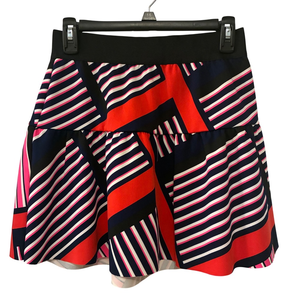 Express Rare Geometric Mini Skirt Red Pink White Bold Pattern Size S Flare Party